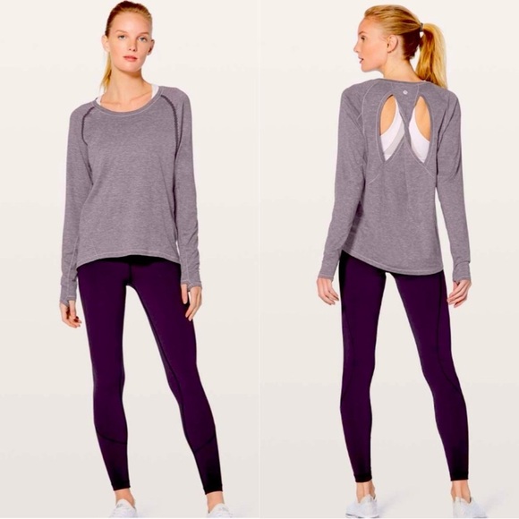 Lululemon Athletica Stop Drop & Squat Long Sleeve Top Heathered Black Currant - Picture 2 of 8